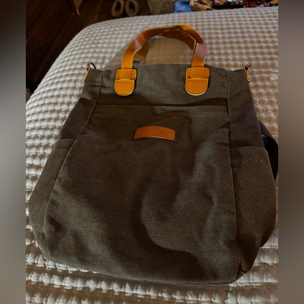 Pragma Canvas Converta Tote in charcoal with Tan Leather Accents - Picture 3 of 14